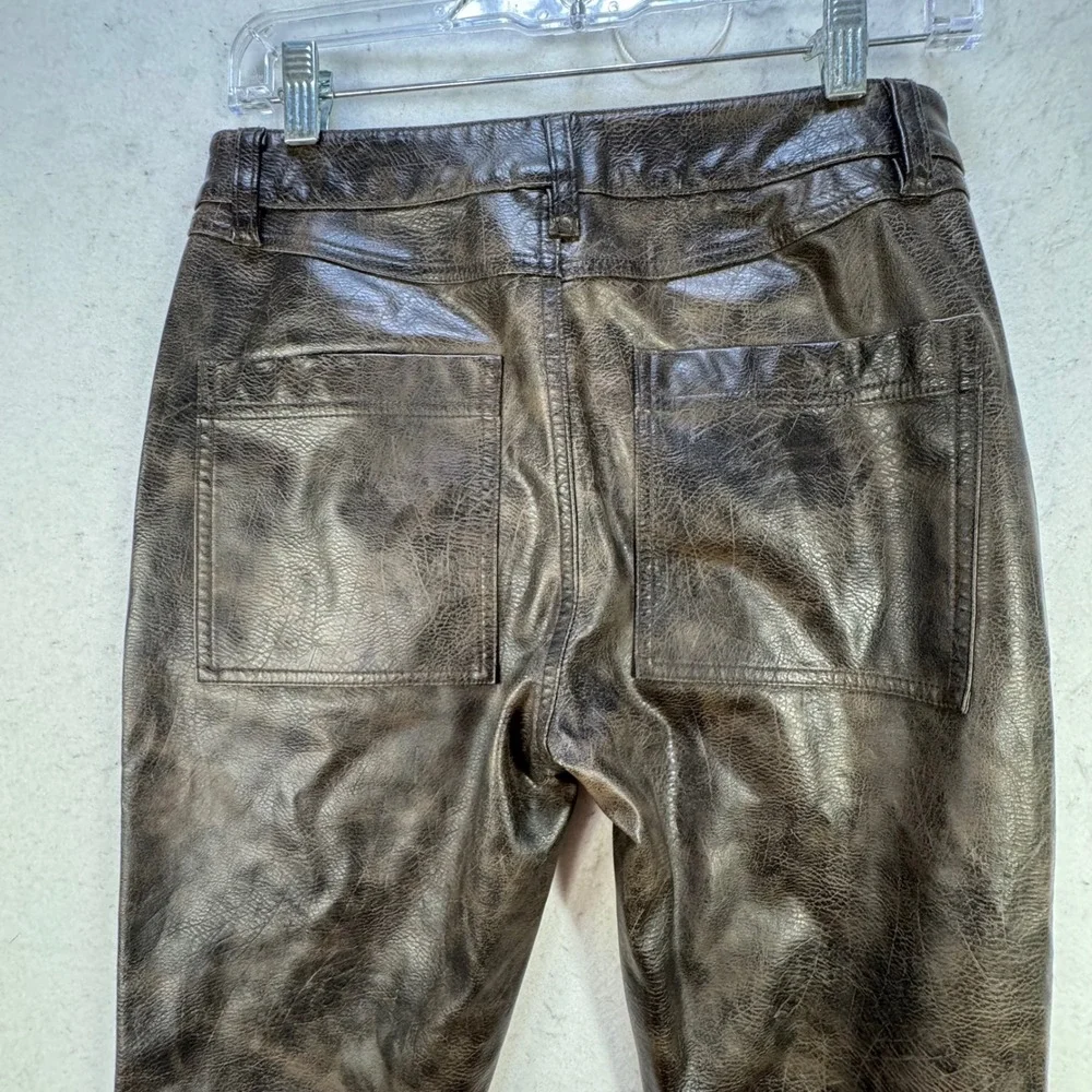 ASOS‎ DESIGN Faux Leather Trousers Mens W28 L32 Brown Distressed Rocker Grunge